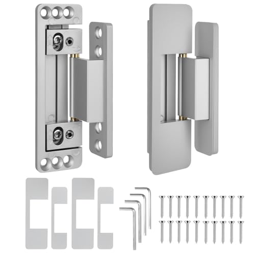 Hidden Door Hinges, 2Pack Adjustable Concealed Hinges 110Lbs Load-Bearing Heavy Duty Pivot Hinge 110° Swinging Invisible Hinges for Secret Doors, Bookcase, Shelf & Door - color: Silver