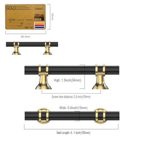 Amerdeco 10 Pack Matte Black and Gold Cabinet Pulls 3 Inch(76MM) Hole Centers Kitchen Cabinet Handles Cabinets Hardware Drawer Pulls ZH0058 - color: Gold+Matte Black, size: 3"/76MM Hole Center