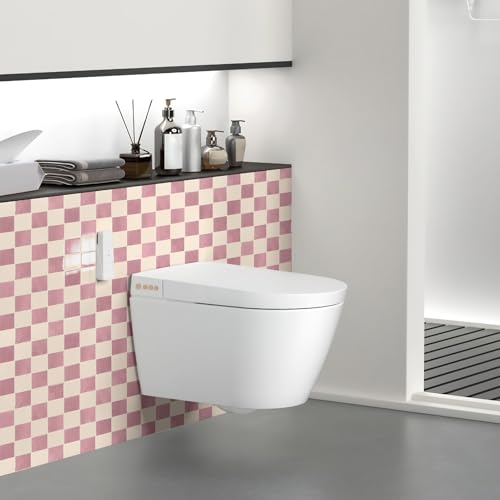 Art3d Grid Peel and Stick Backsplash, 10-Pack, 12" x 12", Pink & Warm White - color: Pink and Warm White
