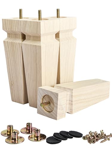 La Vane 4 inch Solid Wood Pyramid Tapered Furniture Legs,Unfinished,4PCS - color: Unfinished, size: 4"/10cm