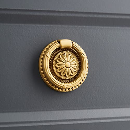 Brass Cabinet Rings Gold Knobs, Drawer Round European Handles Antique Gold Knobs for Home Kitchen, 4 Pack - size: 4 Pack