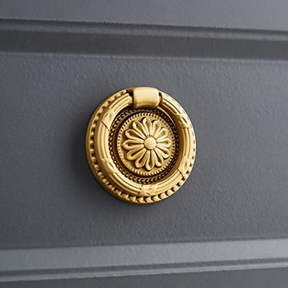 Brass Cabinet Rings Gold Knobs, Drawer Round European Handles Antique Gold Knobs for Home Kitchen, 4 Pack - size: 4 Pack