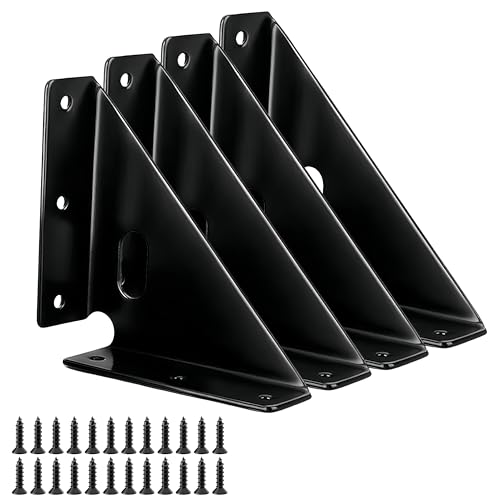 4 Pcs Heavy Duty Gusset Joints, Trapezi Corner Code, Bracket Corner Brace Bracket Fasteners, Furniture Shelf Support Joint Fasteners for Table, Chair Cabinet Bed Stabilization (Black) - color: 4Pcs B:5.11 x 3.38 x 1 Black