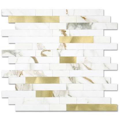 5 - Sheet Peel and Stick Backsplash Wall Tile, PVC Kitchen Backsplash, Stick on Tiles for Backsplash Kitchen (12'' X 12'', White with Gold) - color: White With Gold