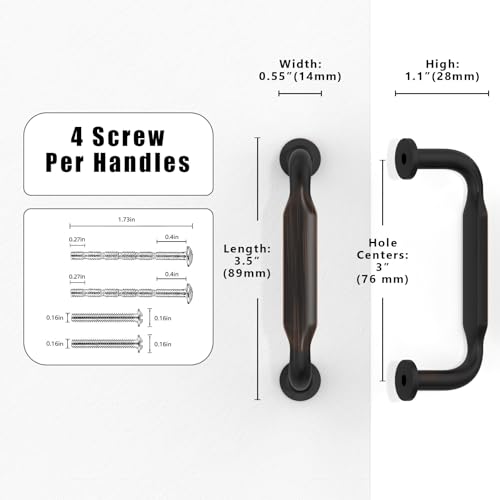 10 Pack Oil Rubbed Bronze Cabinet Pulls 3 Inch(76mm) Kitchen Cabinet Handles Cabinet Hardware for Drawer Pulls - color: Oil Rubbed Bronze, size: 3" Hole Center
