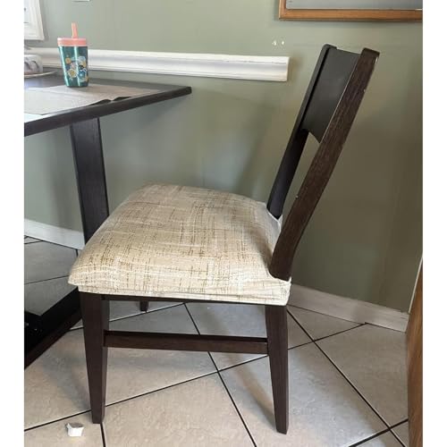 SearchI Dining Chair Seat Covers Set of 4, Rear Covered, Beige Linen-Look - color: Beige Linen-look Print