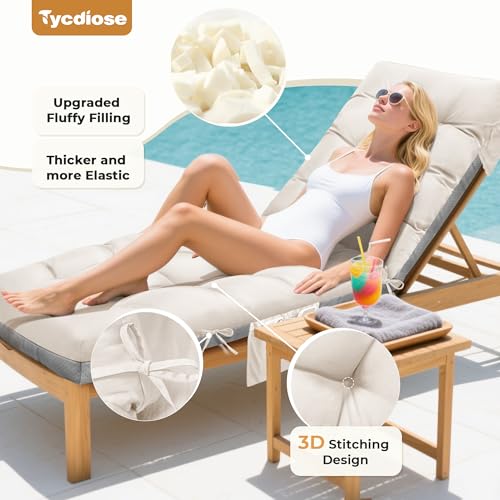 Outdoor Lounge Chair Cushion, Waterproof Replacement Chaise Lounge Cushions for Outdoor Furniture Thickened 71 x 22 x 4.7 Inches Non-Slip Patio Pool Lounge Chair Cushions with Ties (Cream) - color: Cream