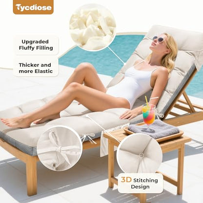 Outdoor Lounge Chair Cushion, Waterproof Replacement Chaise Lounge Cushions for Outdoor Furniture Thickened 71 x 22 x 4.7 Inches Non-Slip Patio Pool Lounge Chair Cushions with Ties (Cream) - color: Cream