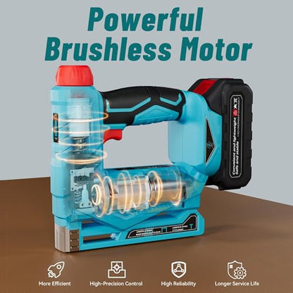 Battery-Powered 3-in-1 Brushless Nailer and Stapler - color: Blue-10