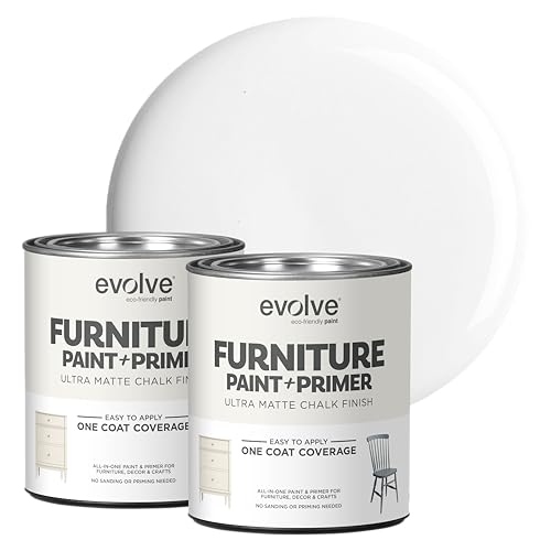 EVOLVE Chalk Paint for Furniture, (Cloud White), 2-Pack Quart – No Sand or Primer Needed, UltraMatte Finish, Smooth Coverage, Low VOC, Easy to Distress for DIY Projects - color: Cloud White, size: 30 Fl Oz (Pack of 2)