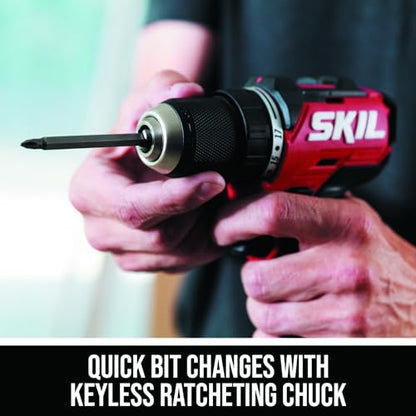 SKIL 12V Brushless Cordless 1/2-Inch Compact Drill Driver Kit Including 2.0Ah USB-C Battery and 20W Charger - DL6290A-11