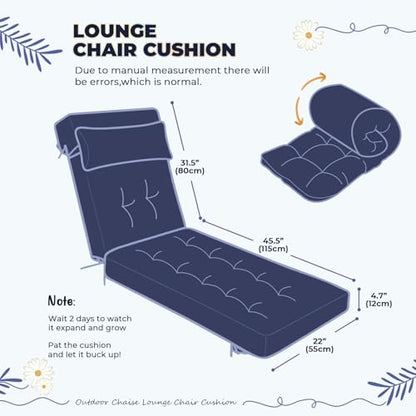 76 x 22 x 4.7 Waterproof Chaise Lounge Chair Cushion Outdoo Navy Blue - color: 6#, size: 1 Pack