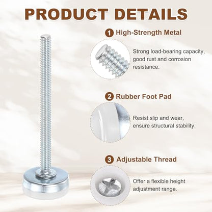 uxcell 4Pcs Furniture Leveling Feet, 1/4"-20x3 x1 Adjustable Metal - size: 1/4"-20 x 3" x 1"