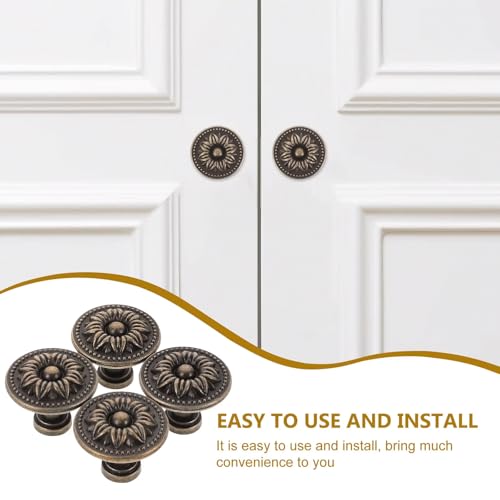 Vintage Drawer Pulls, Antique Brass Cabinet Knobs and Pulls - Flower Shape Metal Drawer Handles for Cabinets, Dressers, Furniture (4 Pack, Bronze Tone)