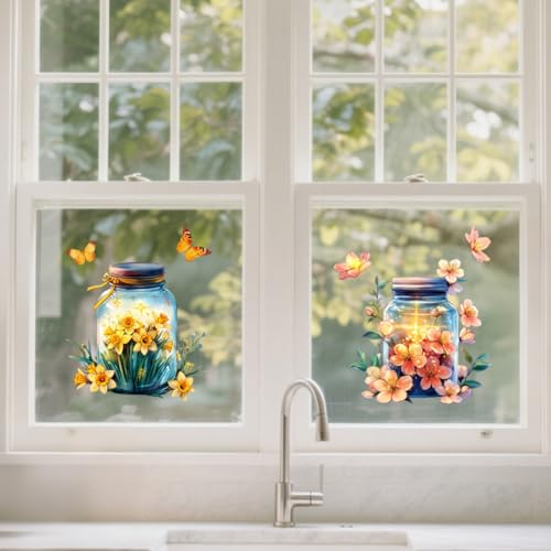 Peacoblue Mason Jar Butterflies Rub On Transfers for Furniture 6"x12" - style: Mason Jar With Flowers Fireflies And Butterflies