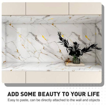 Glossy White Gold Marble Contact Paper 23.6" x 236" Peel and Stick Wallpaper - color: White/Gold, size: 23.6" x 236"