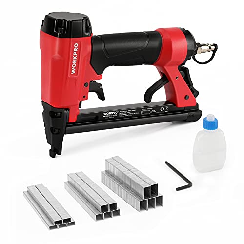 WORKPRO Pneumatic 20 Gauge Staple Gun, T50 Upholstery Stapler with 1260pcs Staples 1/4”to 5/8”, Rear Exhaust, for Carpentry, Woodworking and DIY Projects - size: 20 Gauge Standard