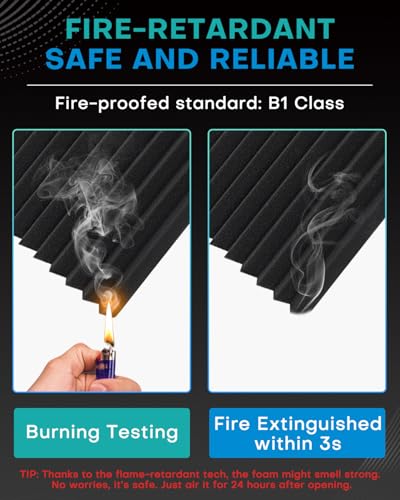 Knightsacoustic 24 Pack Sound Proof Foam Panels for Walls with Self Adhesive, 12x12x1 Acoustic Foam Panels, High Density Acoustic Panels Sound Absorbing, Fire Resistant Studio Sound Proofing Black - size: 24P Black with Adhesive