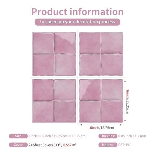 24 Sheets Blush Pink 6"x6" Peel and Stick Subway Tile Backsplash - color: Blush Pink, size: 24 Pcs 6" x 6" x 0.05"