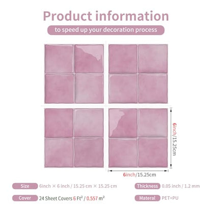 24 Sheets Blush Pink 6"x6" Peel and Stick Subway Tile Backsplash - color: Blush Pink, size: 24 Pcs 6" x 6" x 0.05"