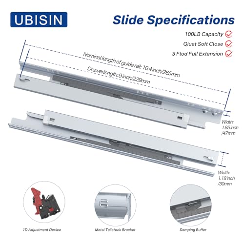 1 Pair 2 Pcs Concealed Soft Close Undermount Drawer Slides 9 Inch - size: 9 Inch