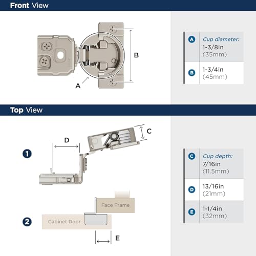 Amerock 1 Pair 1-1/4" Overlay Self-Closing Compact Concealed Cabinet Hinge