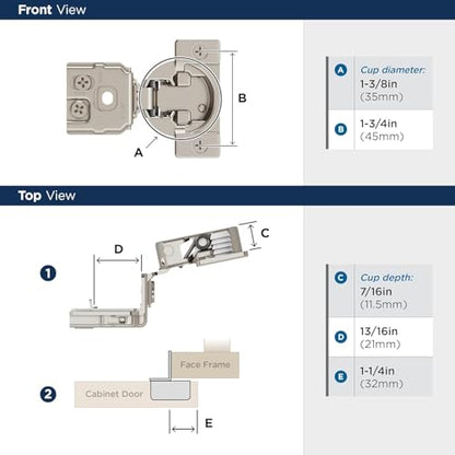 Amerock 1 Pair 1-1/4" Overlay Self-Closing Compact Concealed Cabinet Hinge