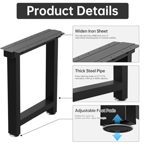 TOCRETOARE Metal Table Legs Heavy Duty, 16”H x 18”W, Metal Furniture Legs for Dining Desk Bench and Coffee Table, Industrial Black DIY Iron Bench Legs, Set of 2 - color: Rectangle, size: 16"Hx18"W