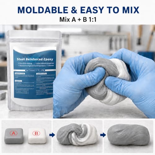 2Pcs Steel Reinforced Epoxy Putty, 7.06 oz, Waterproof Metal Repair Clay