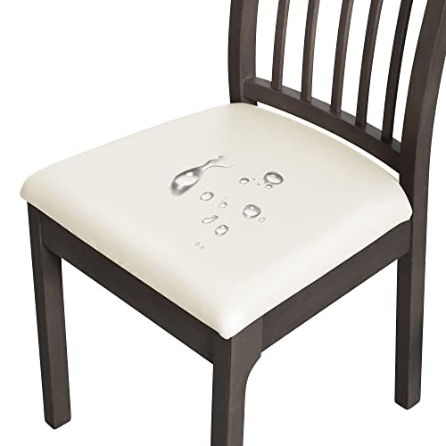 FORCHEER PU Leather Dining Chair Seat Cover Set of 6 Off-White Square 14-18inch Waterproof Kitchen Chair Seat Covers Removable Washable (PU-Off-White) - color: Pu-off-white, size: 6 Pieces