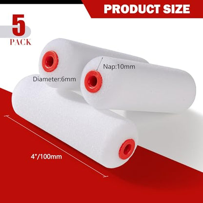 Mister Rui 4 Inch Foam Paint Roller Covers, 50 kg/m³, 5 Pack - size: 50 kg/m³, 5 Pack