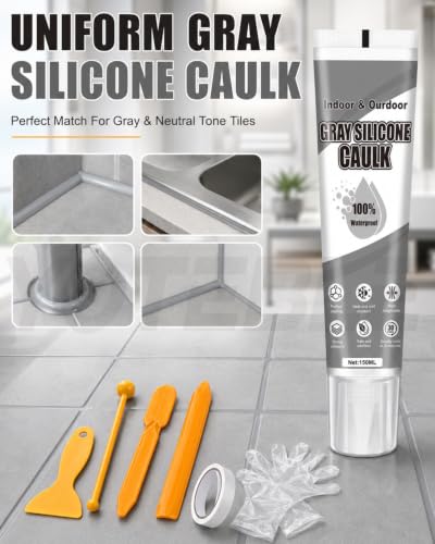 6-in-1 Gray Silicone Caulk Waterproof, High Adhesion & Elasticity