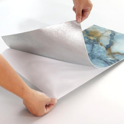 Haimin 3D Wall Panels Peel and Stick Marble Tile Look 10 Pack Waterproof - color: Gilded Blue