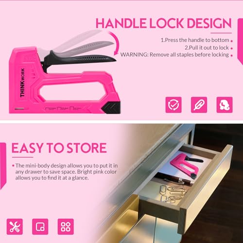 THINKWORK Light Duty Staple Gun - Upholstery Staple Gun for Wood - color: Pink