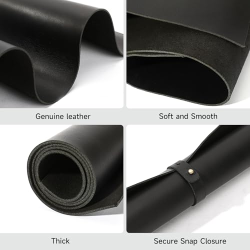 12''X24'' Genuine Leather Sheets - Tooling Leather Fabric Pieces for Crafts, Full Grain Leather Hide Material(Black, 2mm Thick) - color: Black 2