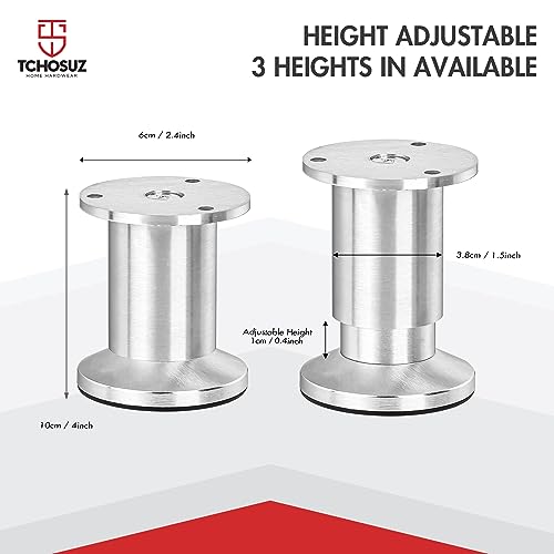 4 Inch Aluminum Alloy Adjustable Furniture Legs Heavy Duty Set of 4 - color: Aluminum Alloy-silver, size: 4 inches