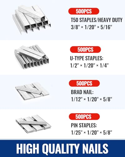 WORKPRO 4-in-1 Staple Gun, Manual Brad Nailer with 2000 Count of Staples