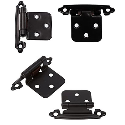 Decobasics 1/2" Overlay Matte Black Cabinet Hinges (5 Pair -10 Pcs) Self Closing Bath & Kitchen Cabinet Hinges Black Flush Mount w/Door Bumpers & Upgraded Screws - color: Matte Black, size: 10 Pack
