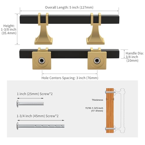 25 Pack 3 Inch Black and Gold Cabinet Pulls Kitchen Cabinet Handle - color: Black & Matte Gold, size: 3 inch (76mm) Hole Center Pull
