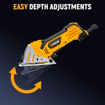 Hoteche 3-3/8-Inch Mini Circular Saw, 500W Compact Electric Circular Saw with 2pcs Blades for Wood, Tile & Soft Metal, Includes Dust Tube, and Parallel Guide - size: 3-3/8-Inch 500W