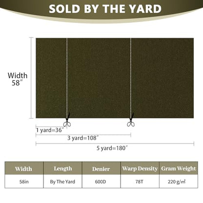 Waterproof Canvas Fabric by The Yard 600D Upholstery 58x108in Army Green - color: Army Green, size: 3 Yard
