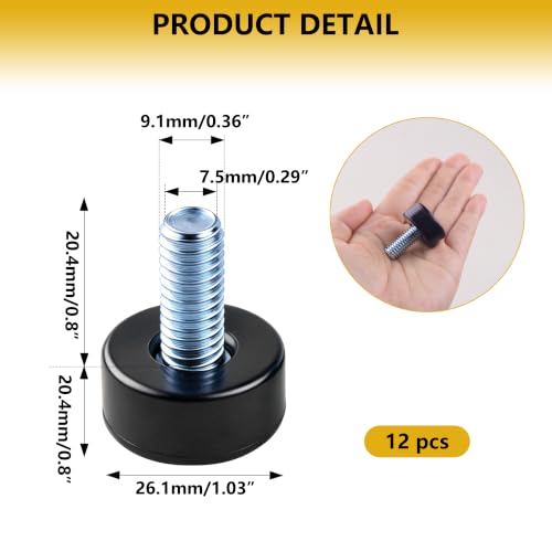 12 Pack Adjustable Furniture Levelers, 3/8"-16 UNC Threaded Leveling Feet for Tables, Chairs, Cabinets, Shelving, Sofa – Heavy Duty Floor Protectors - size: 12pcs 3/8"-16 UNC