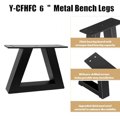 6 Inch Trapezoid Metal Table Legs Heavy Duty Steel Furniture Legs for DIY Sofa, Couch, Bench,Stool,Coffee Table,End Side Cabinet Feets (Set of 2, Black) - color: Black, size: 6" Trapezoid