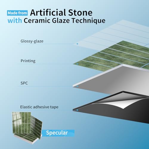 Art3d 11.4 x 9.1 in Faux Marble Peel and Stick, Backsplash Tile, Green - color: Green