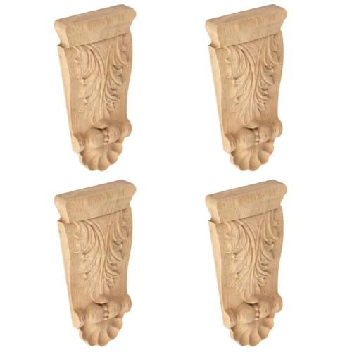 Wood Corbels 4PCS Unfinished Carved Wood Appliques Corner Onlays 5.9x2.8 in - size: 4Pack- 5.9x2.8 Inch