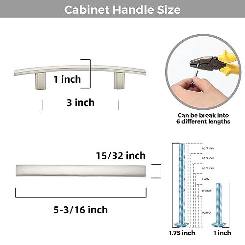 30 Pack Brushed Nickel Cabinet Handles, 3" Hole Center Curved Pulls - color: Brushed Nickel, size: 3" Hole Center