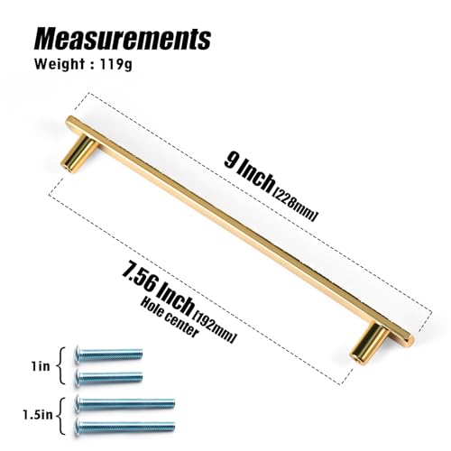 Goo-Ki 7-1/2 Inch（192mm Hole Centers Luxurious & Sturdy Gilded Ray Cabinet Handls,Polished Rich Gold Cabinet Pulls for Kitchen,Drawer,Cupboard & Wardrobe,6 Pack - color: Polished Rich Gold, size: 7.6 inch (192 mm) Hole Centers, style: Pulls With No Backpl