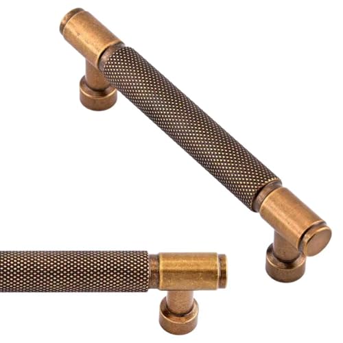 10 Pack Antique Brass Knurled Cabinet Pulls 3.75 Inch(96mm) Kitchen Cabinet Handles Cabinet Hardware Drawer Pulls - color: Antique Brass, size: 3.75" Hole Center