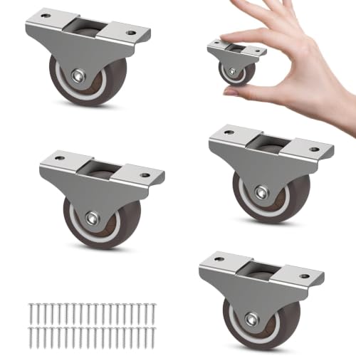 Fixed Caster Wheels 1.5 Inch Low Profile Furniture Wheels Rubber 4PCS - color: Brown 4PCS, size: 1.5 inch