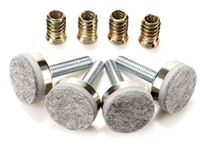 Leveling Feet 4PK with 3/8"-16 Thread Inserts and Felt Pads - size: D35mm Silver